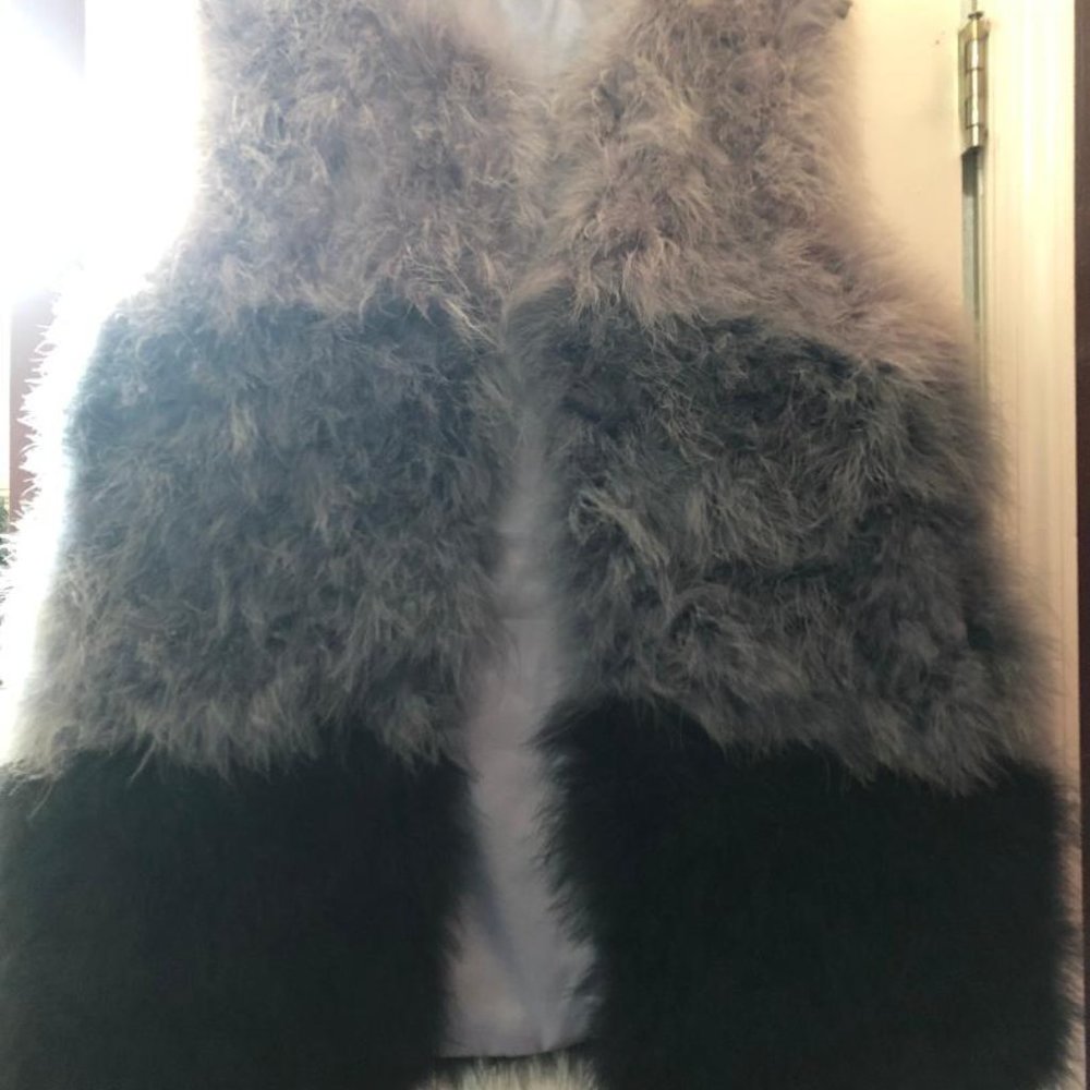 LIYA FURS  Genuine Ostrich Feather Fur Long Vest L